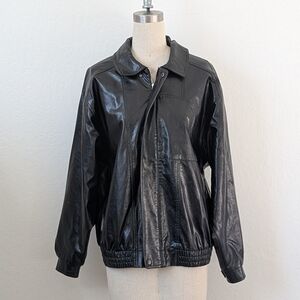 Princess Polly Black Faux Leather Oversized Bomber Jacket Size 4
